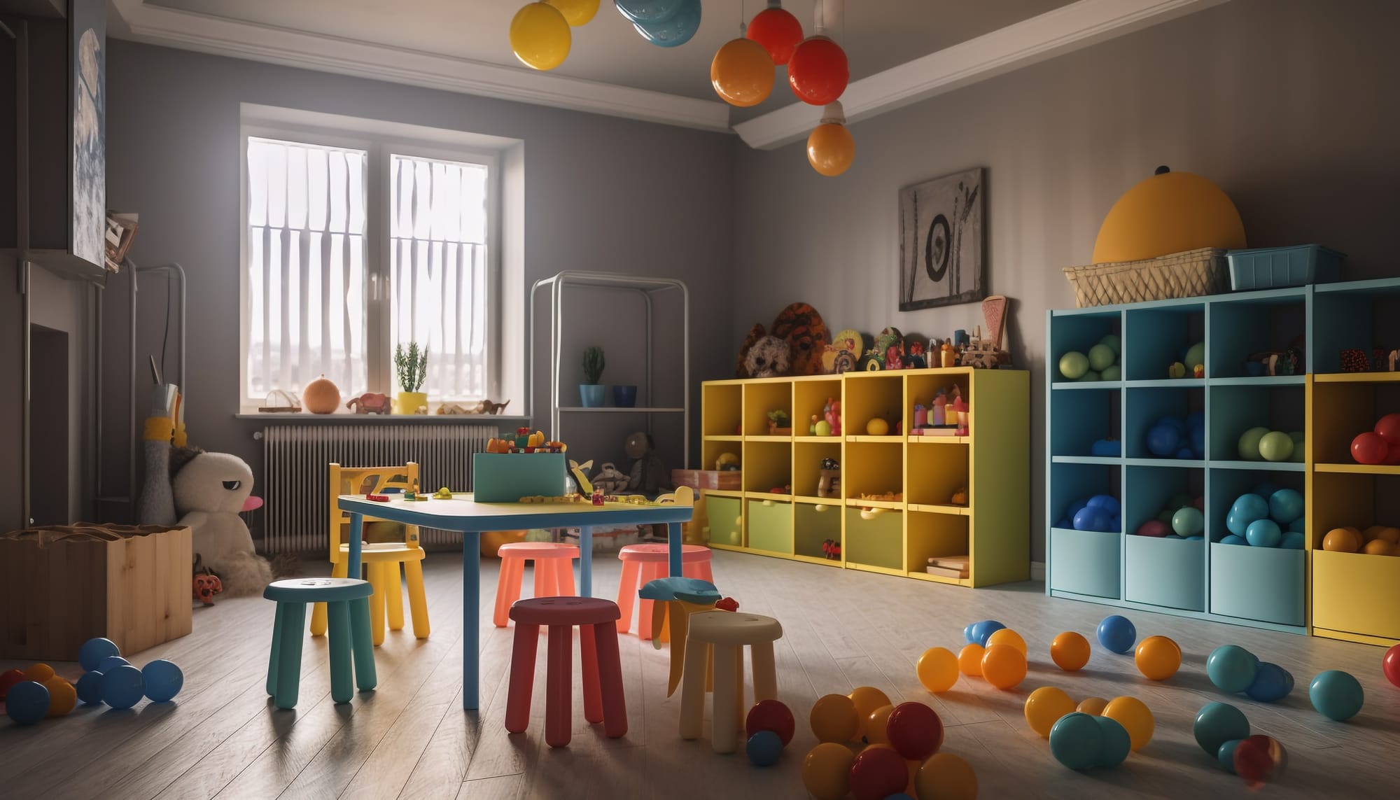 espaço kids de um prédio com brinquedos e atividades