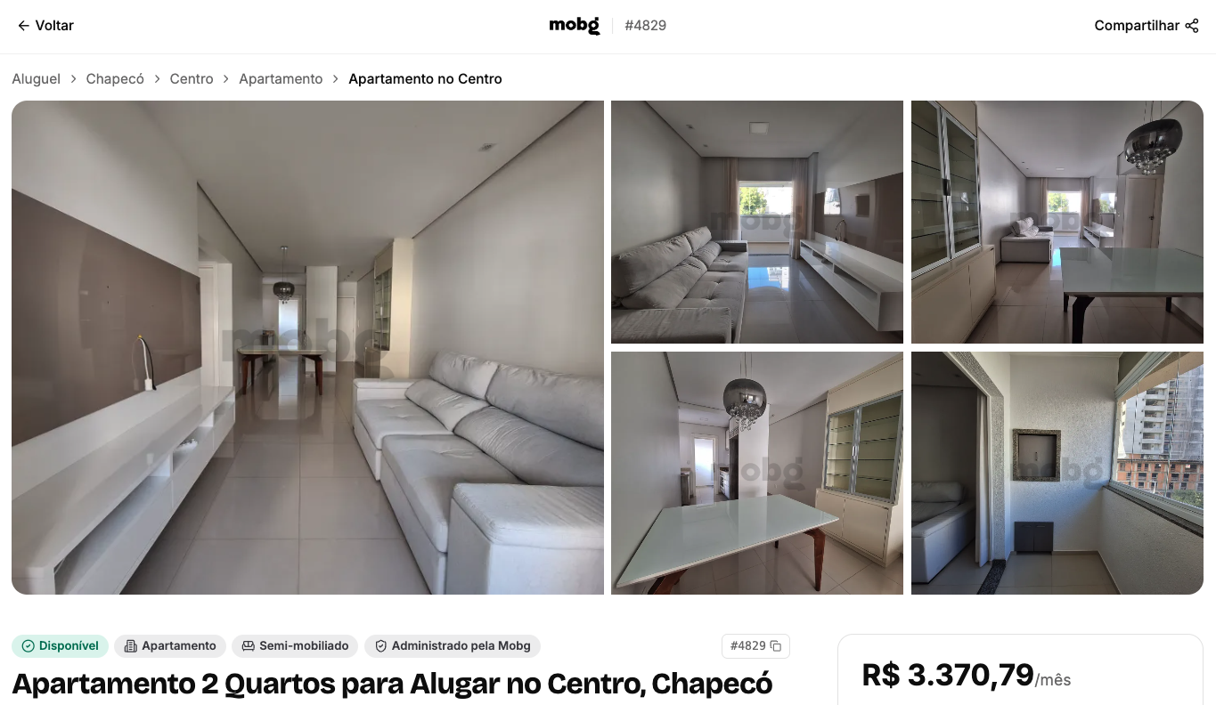 Como é a estrutura de anúncio de um imóvel da Mobg?